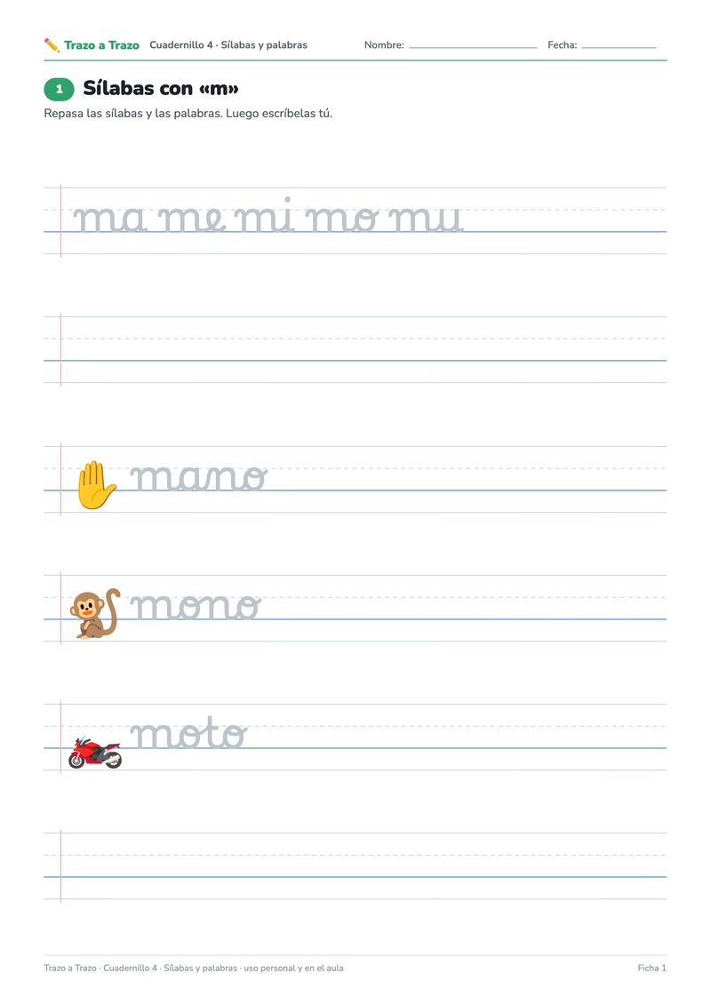 Ficha de sílabas con m