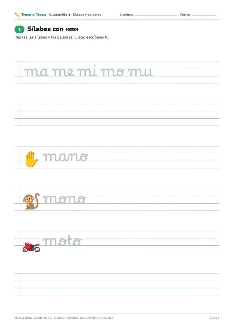 Ficha de sílabas con m